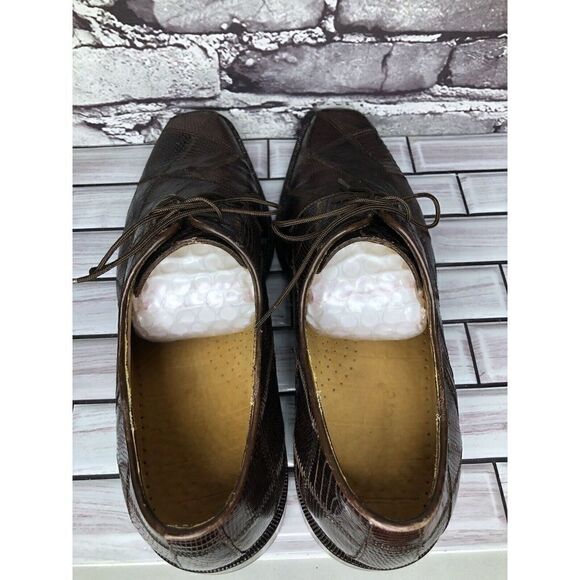 Studio Belverde Brown Lizard Leather Lace Oxfords Square Shoes Men Sz 10M US/43